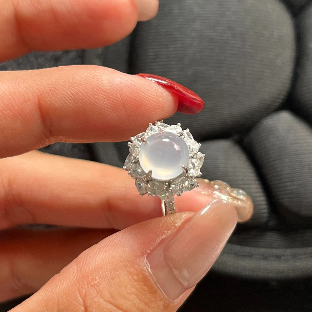 925银镶嵌 缅甸天然翡翠A货 冰淡紫 戒指 尺寸8。8。5¥1280