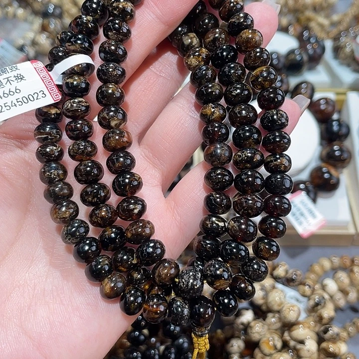 琥珀未镶嵌手链8m黑金