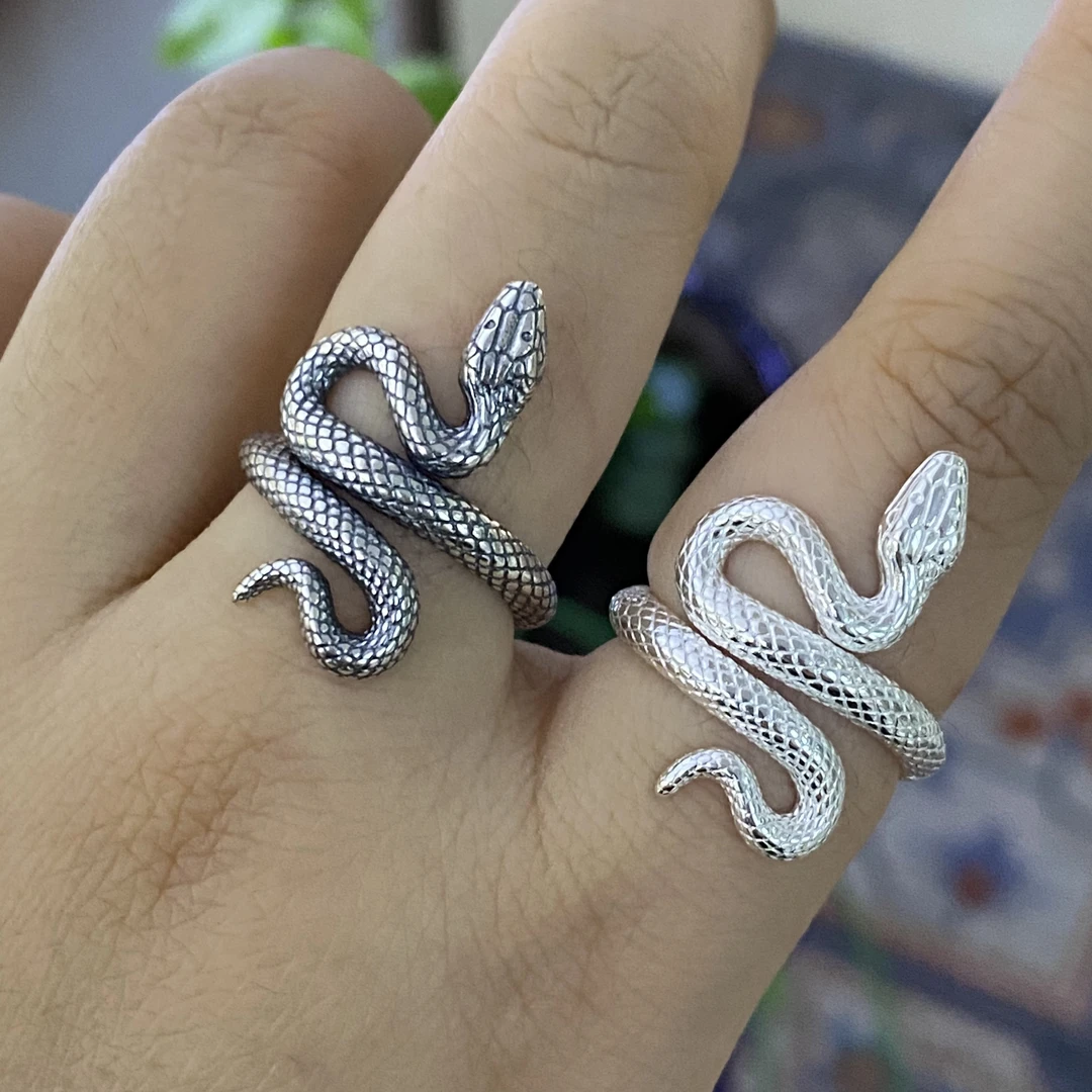 足银戒指 足银灵蛇戒指民族元素新年蛇年生肖简约时尚个性银戒99
