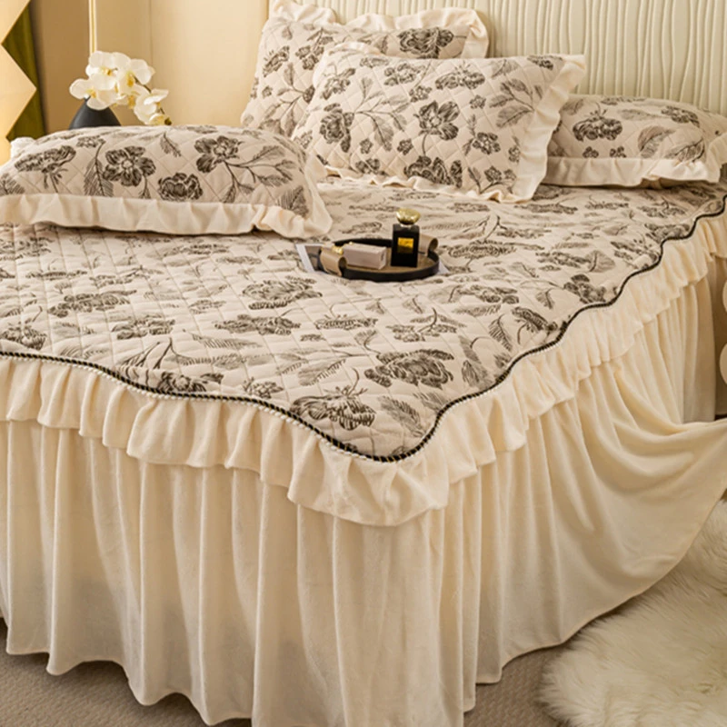 法式公主风a类抗菌夹棉牛奶绒床裙可拆卸加厚加绒床罩宝宝绒床裙