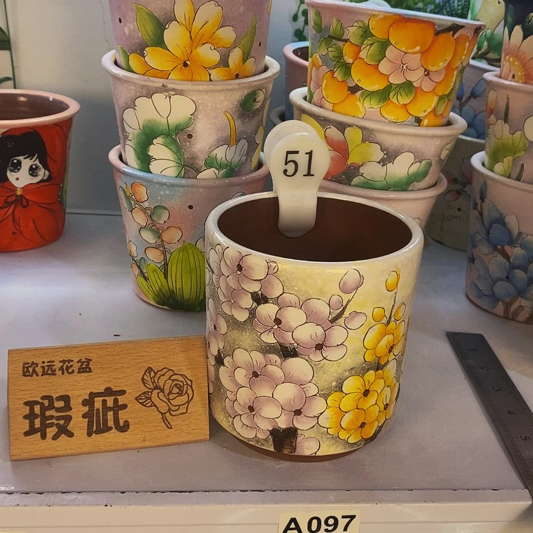 紫砂花盆红陶手绘花盆