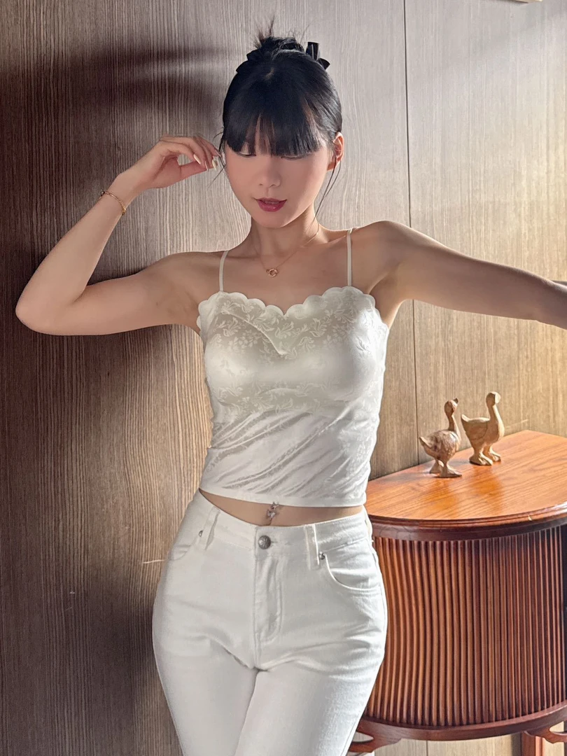 缎面印花美背裹胸吊带背心固定一片式冰丝无痕打底外穿内夏季新款