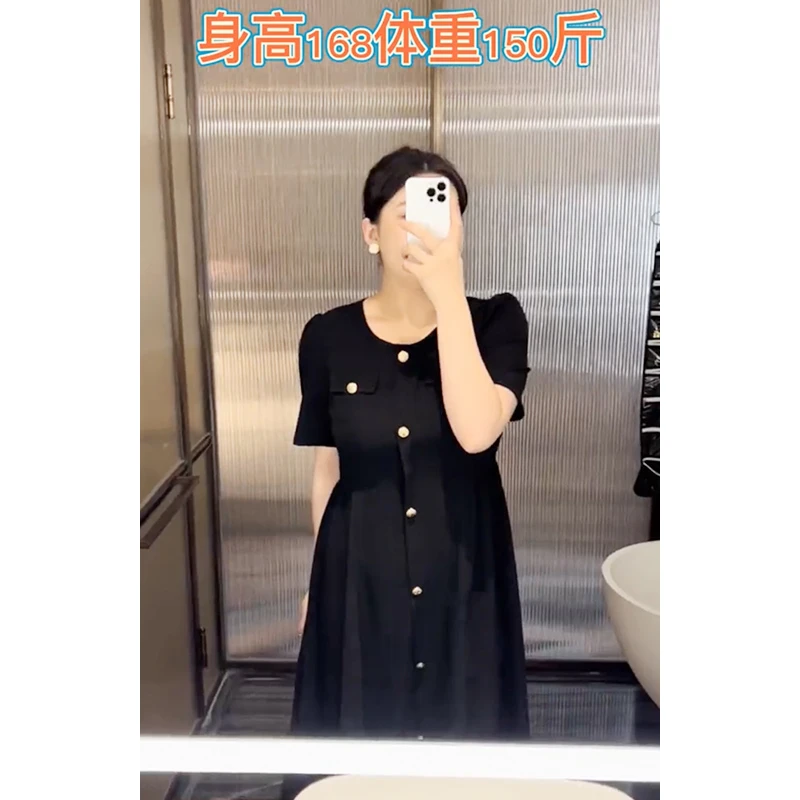 WT151《漂浮岛》大码女装新款直播优雅气质显瘦黑色连衣裙