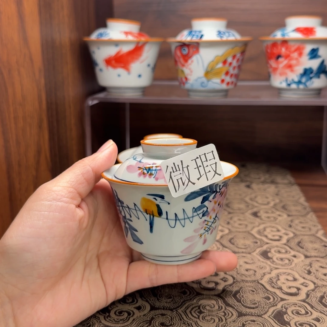 釉下手绘茶具微瑕