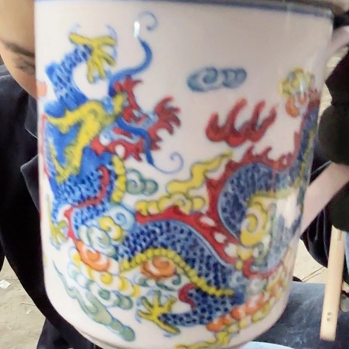 摆件景德镇高温陶瓷红希龙凤办公杯