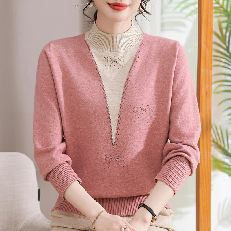 中老年女毛衣妈妈春秋薄款宽松减龄内搭上衣喜婆婆打底针织针织衫