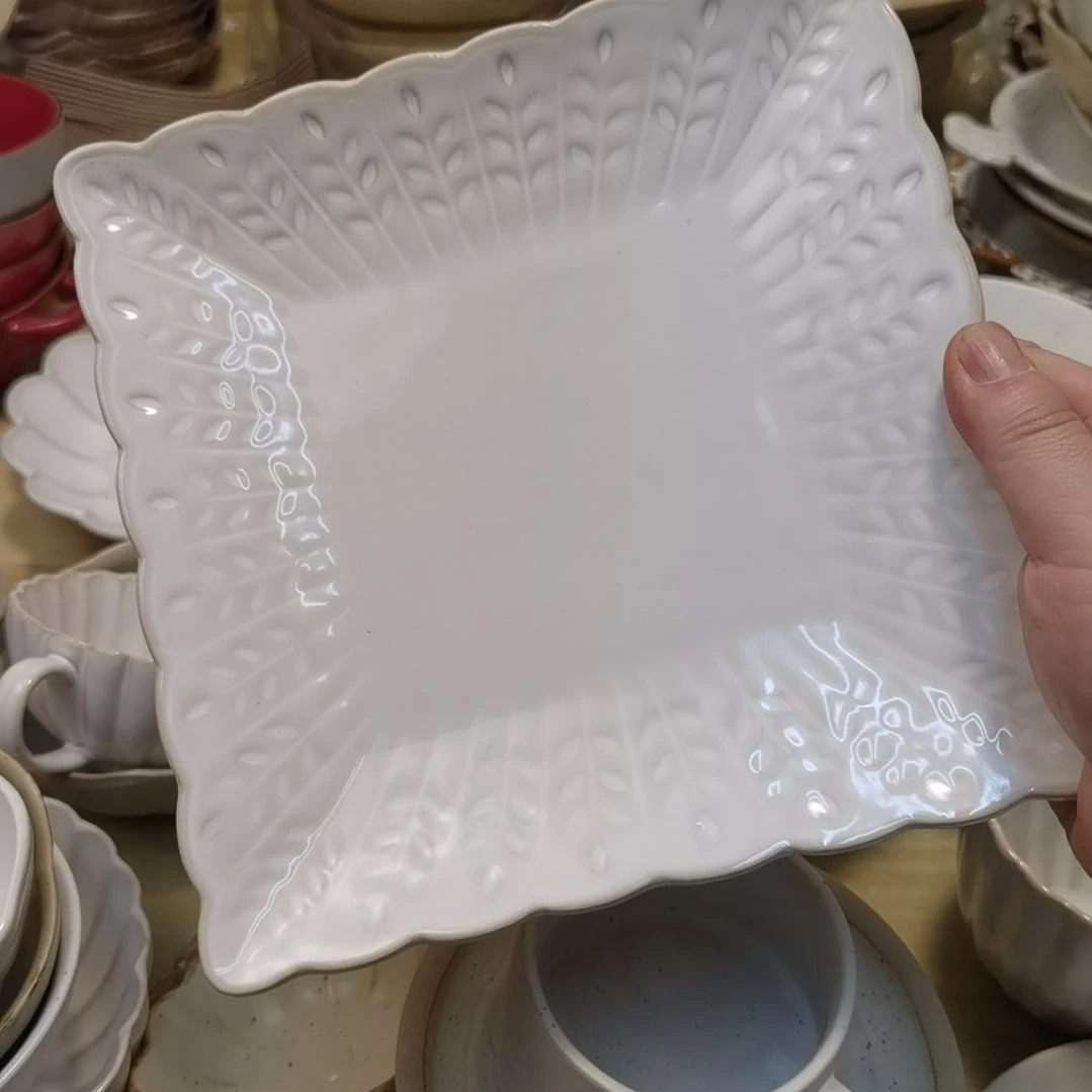 瓷片微瑕树叶八寸方盘三个一组