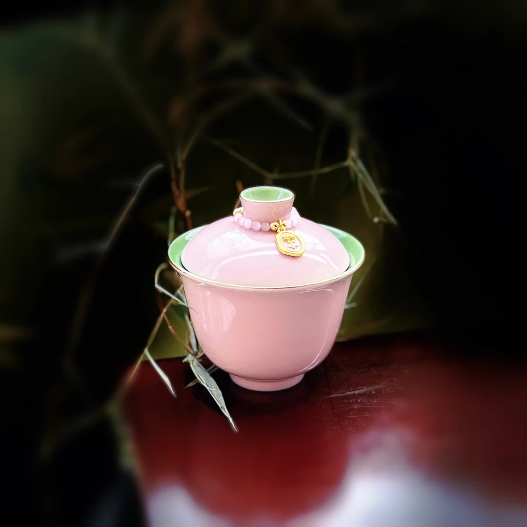 春粉夏绿双色釉二才盖碗高温陶瓷家用泡茶碗高颜值撞色茶道盖碗