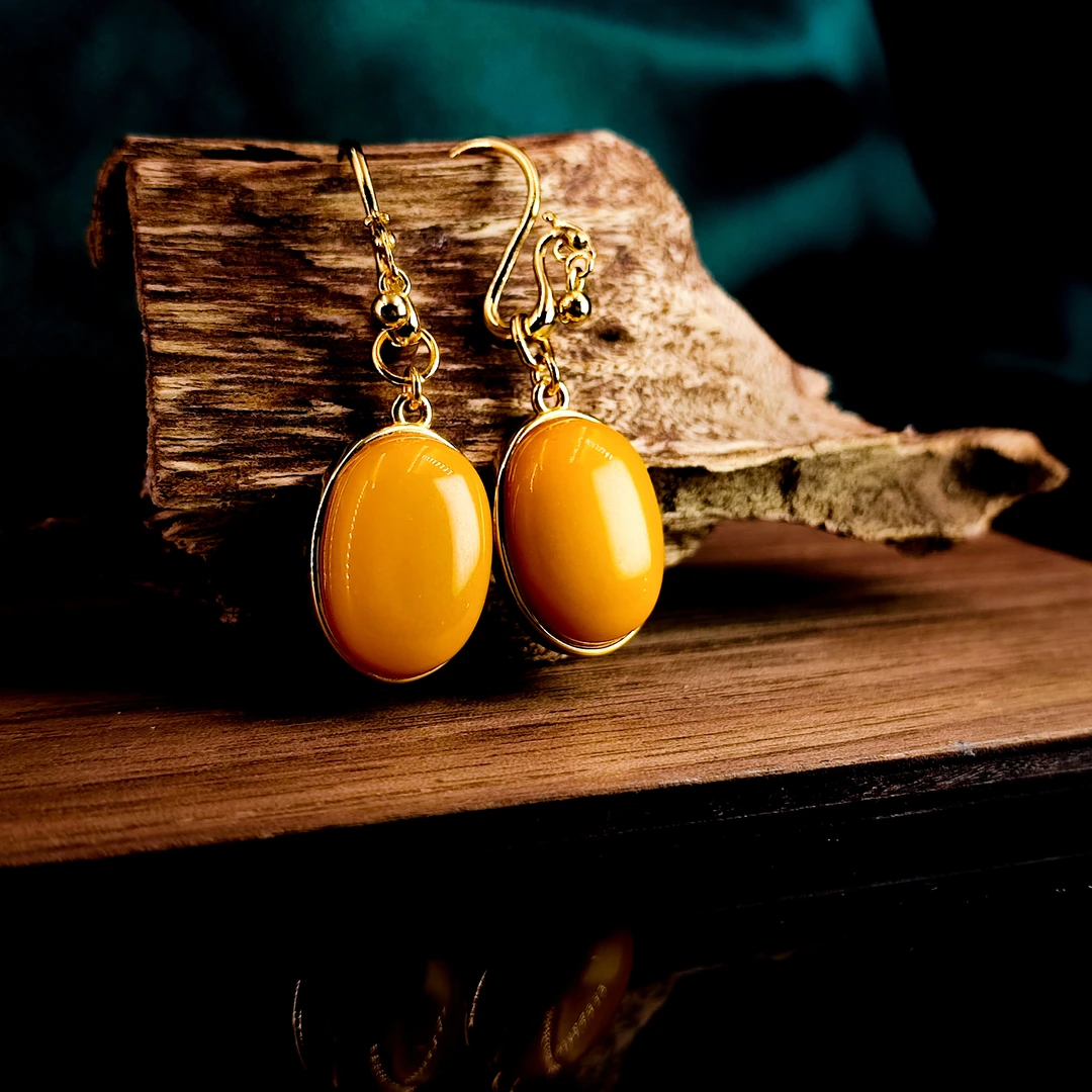 【龙戏珠】S925银镶嵌老蜜蜡龙戏珠吊坠耳环两用款（赠链）