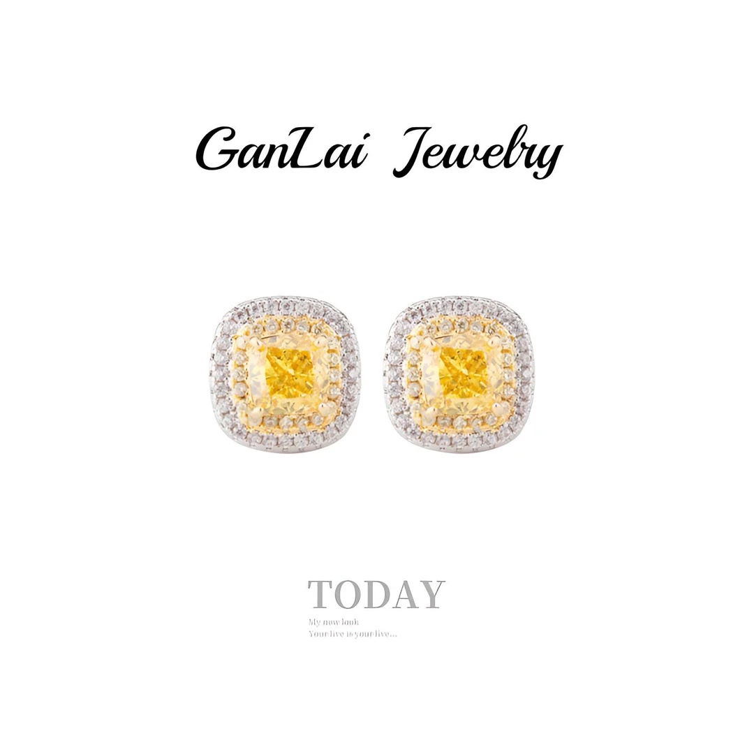 铜合金锆石耳饰 【夏威夷暖阳】设计师款黄钻耳钉 E162