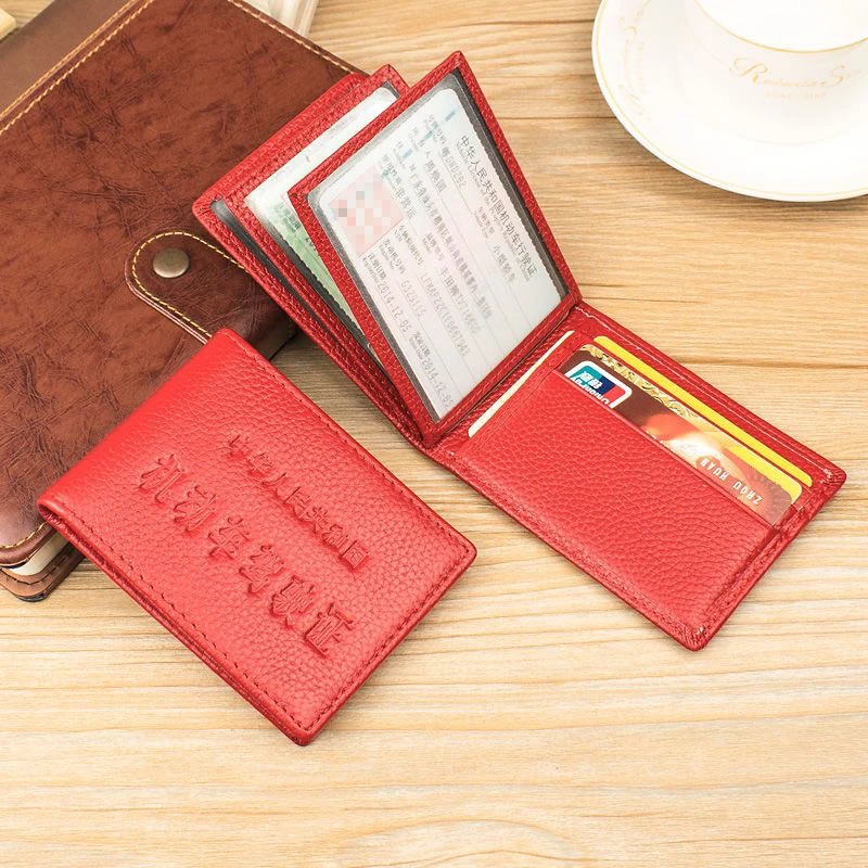 头层牛皮 红色驾驶证4-8卡位证件包