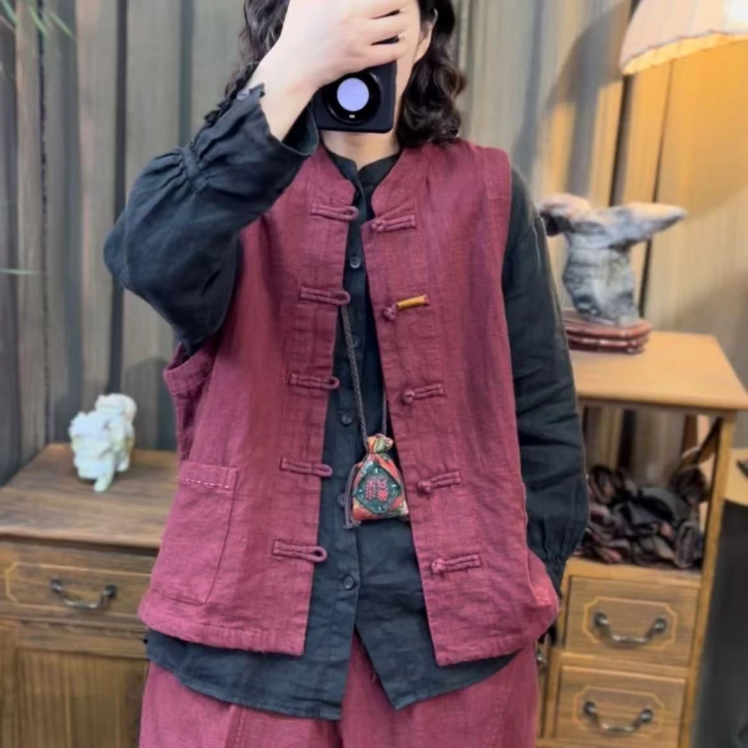 那年2025  春季新款复古百搭中式国风亚麻马甲（长65 胸围140）
