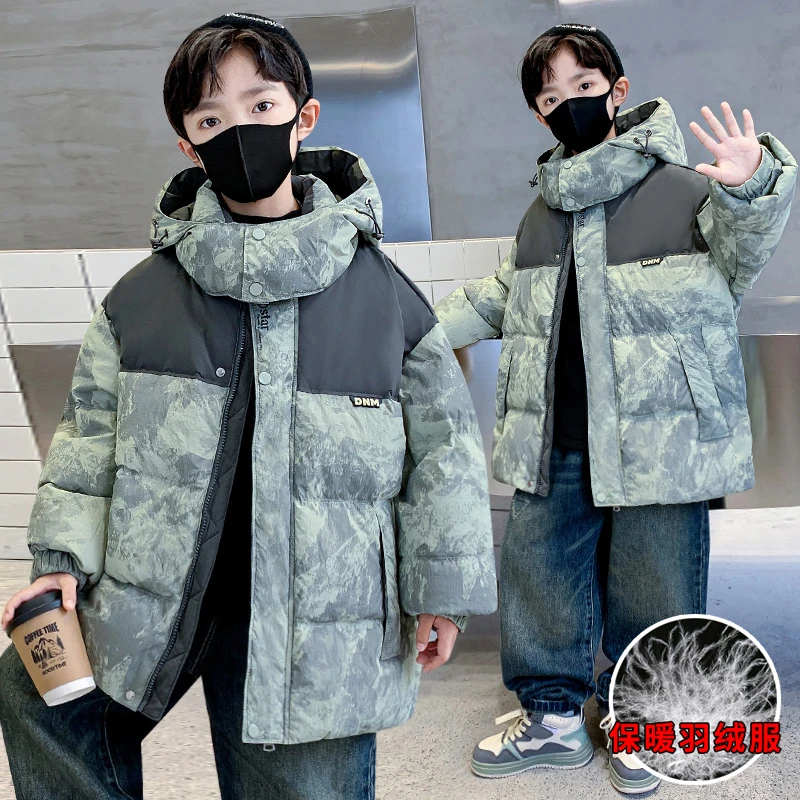 男童冬季羽绒服连帽儿童4-14岁冬装白鸭绒外套保暖中大童面包服潮