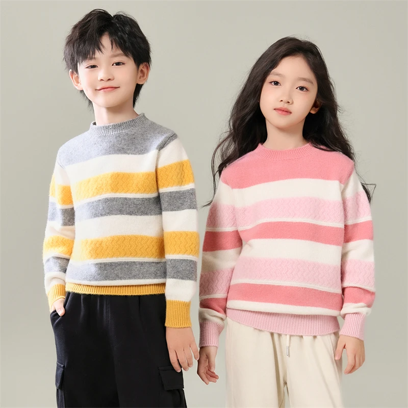 新款拼色百搭休闲风宝宝打底衫薄款条纹上衣半高领毛衣套头羊毛衫