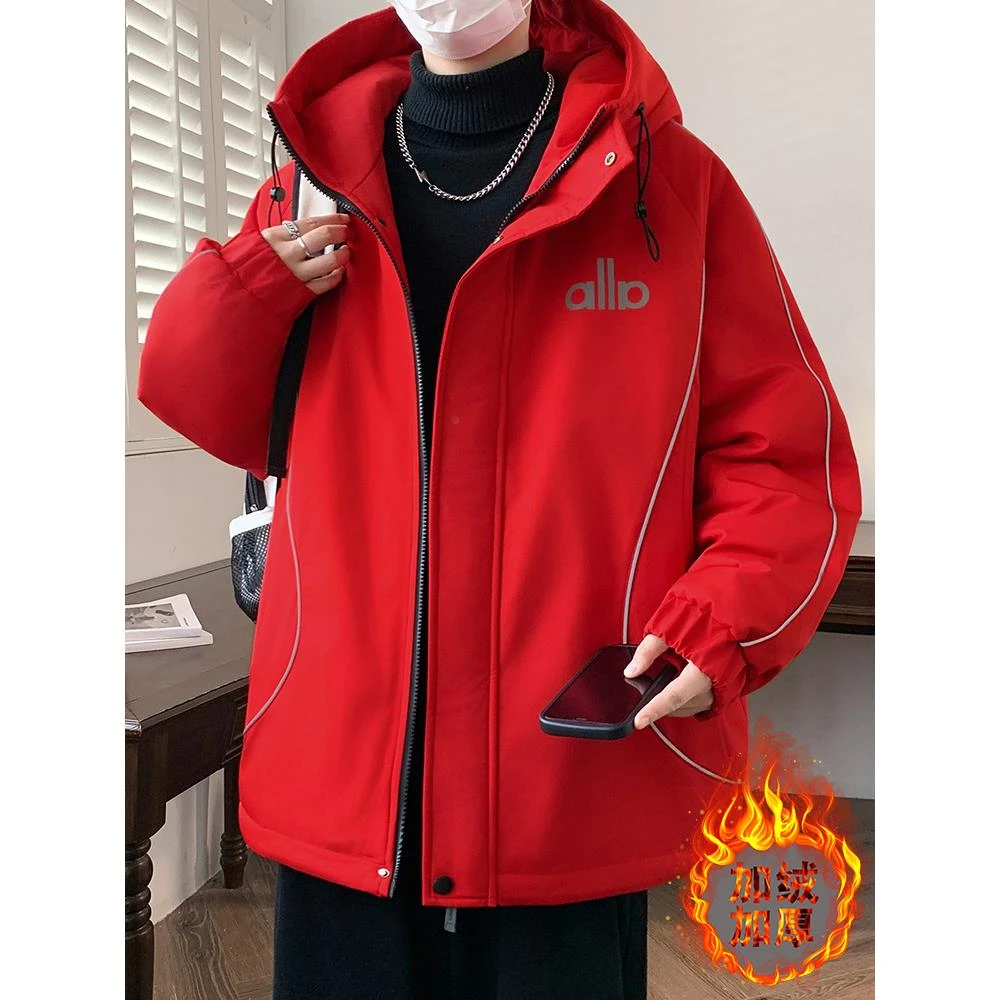 美式户外休闲工装夹克男士秋冬新款加绒加厚潮牌宽松连帽防寒衣