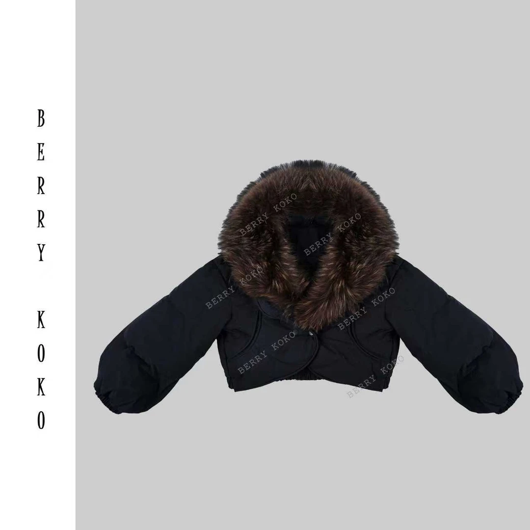 秋冬高品质“貉子毛”内里“90白鸭绒”小众款灯笼袖女款派克服 W147