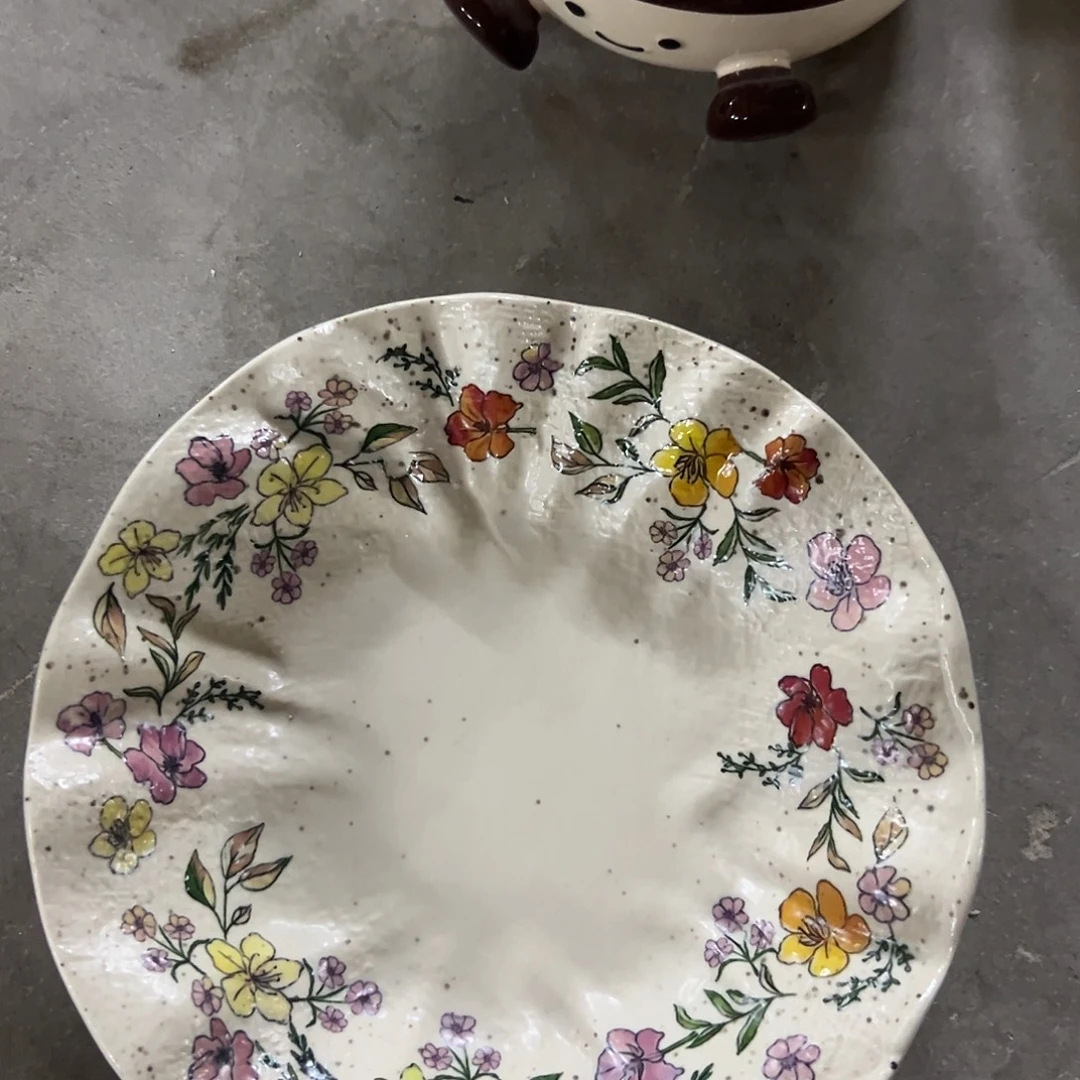 搪瓷微瑕花盘神一个