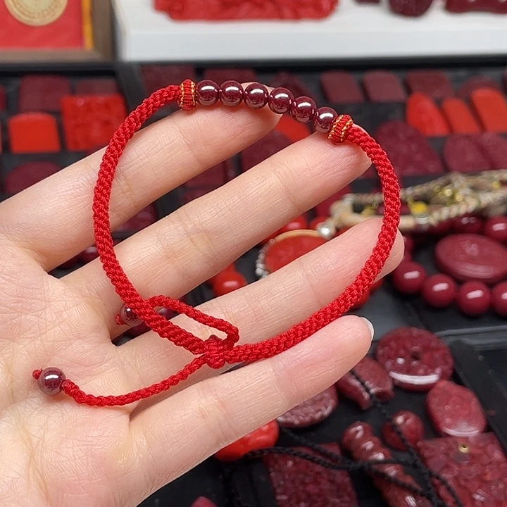 心***锁天然辰砂原矿手编绳