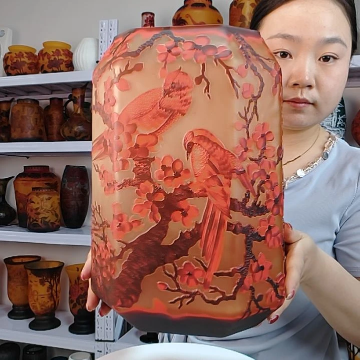 琉璃江**洗喜上眉梢八方瓶格雷花瓶