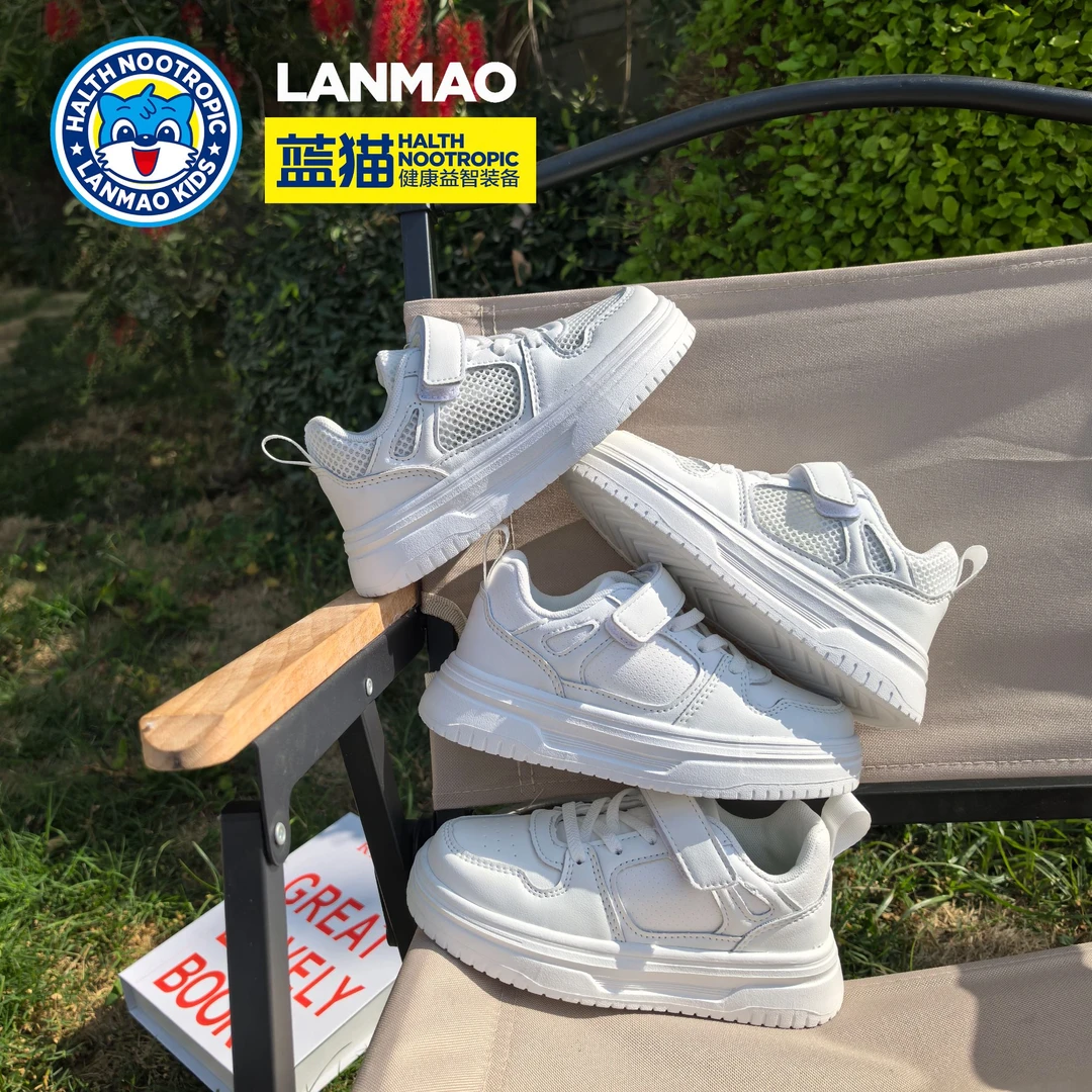 【蓝猫小白鞋】2025新款小白鞋皮面防水小白鞋运动鞋8566