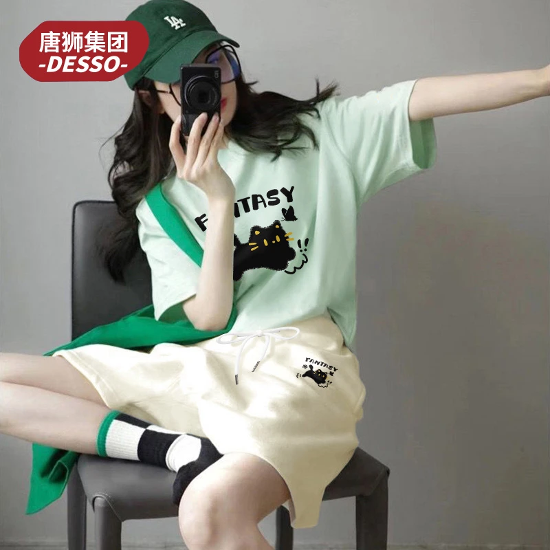 唐狮集团Desso休闲运动套装女亲肤短袖短裤慵懒风上衣洋气衣服女