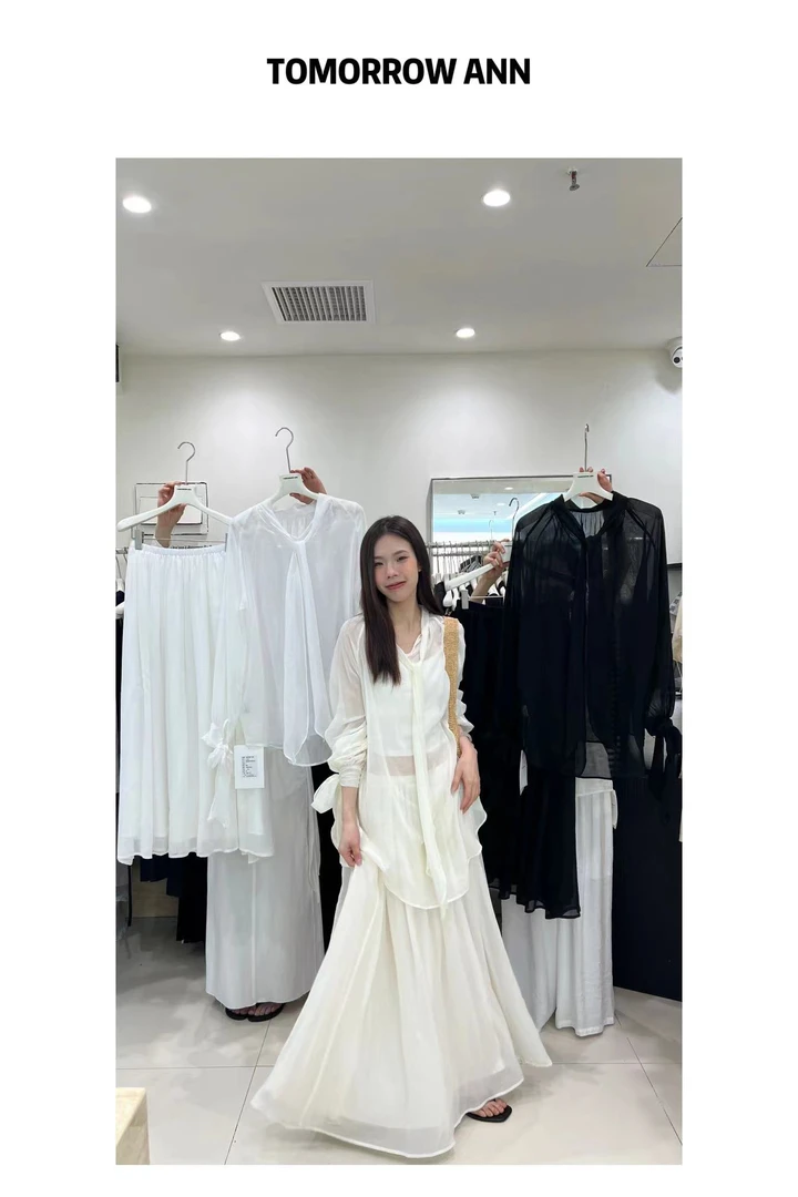 福秒-领口飘带、轻薄灵动感长袖上衣（TM11393#）TM