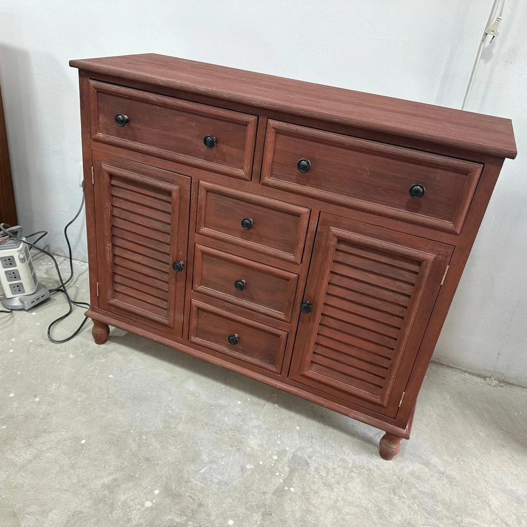 朱砂红五抽两门收纳柜