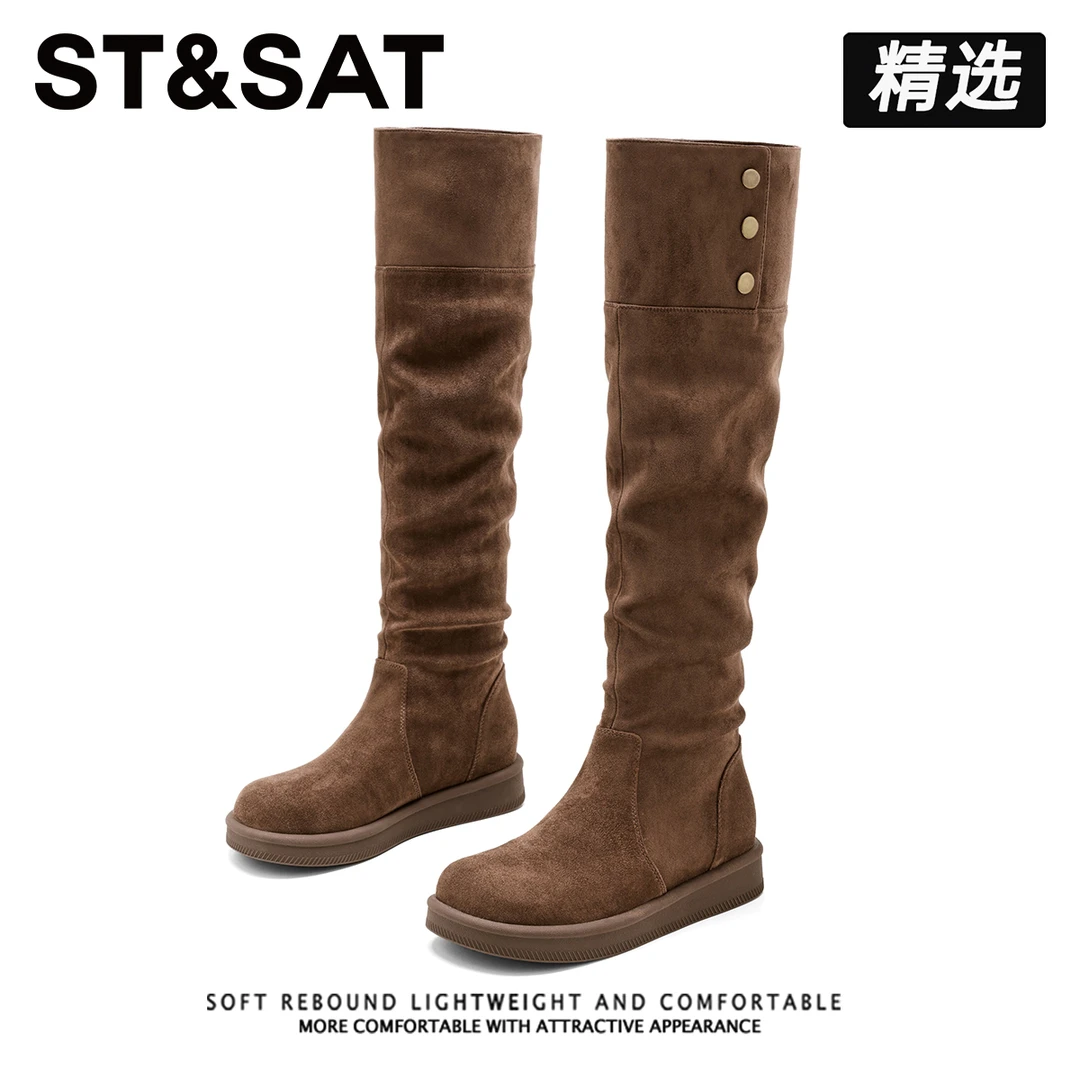 星期六翻折两穿复古堆堆靴女士2026春季新款骑士靴高颜值长筒靴子