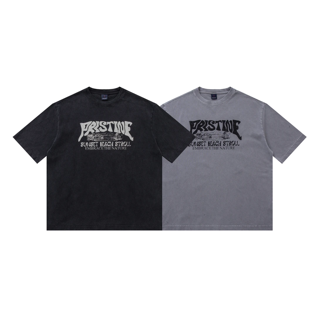 春夏潮流百搭字母印花复古重磅短袖T恤