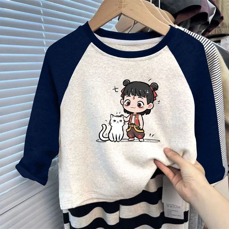 春秋宝宝纯棉长袖T恤卡通男女童哪吒2025中小儿童上衣打底外穿潮t