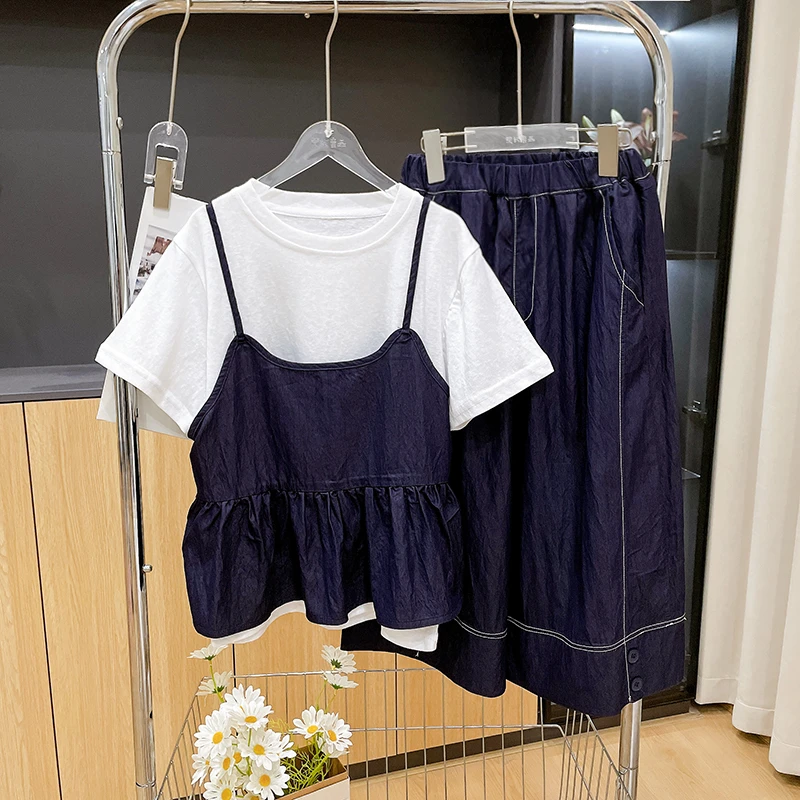 夏季新款女大童牛仔套装三件套潮牌休闲高级感显瘦zb5623简约童品