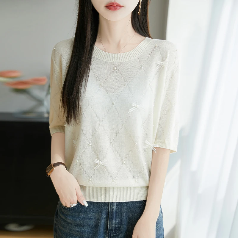 MMYS品牌时尚夏季薄款圆领针织衫T恤短袖时尚百搭宽松显瘦上衣