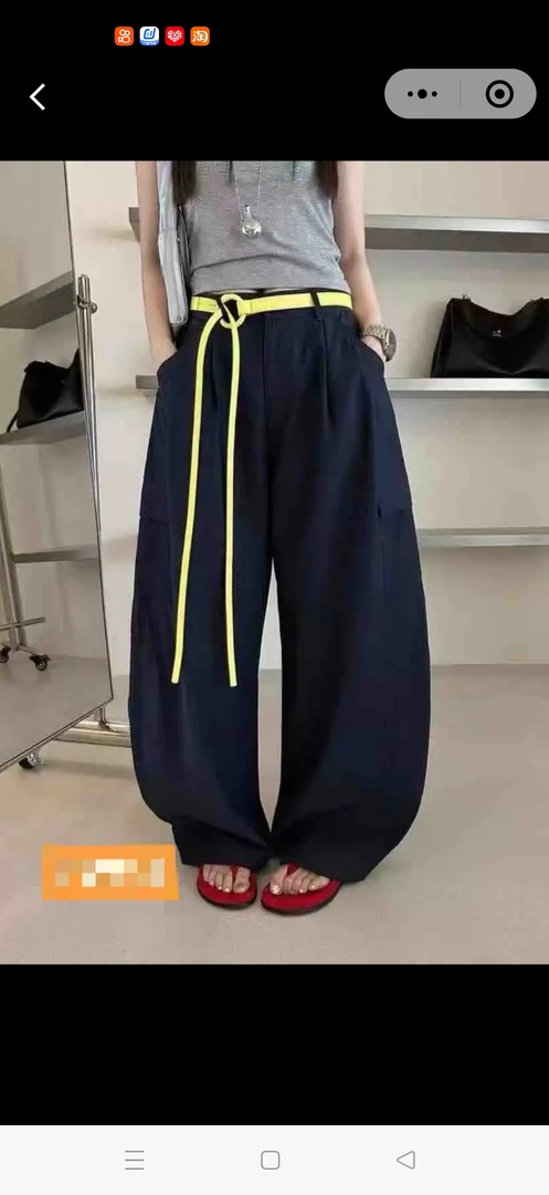 永丽家大口袋高腰弯刀气球阔腿休闲工装长裤适合多季节百搭时尚