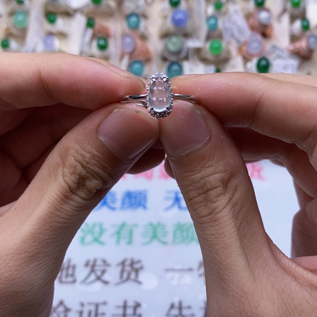 翡翠戒指银S925镶嵌天然缅甸翡翠a货