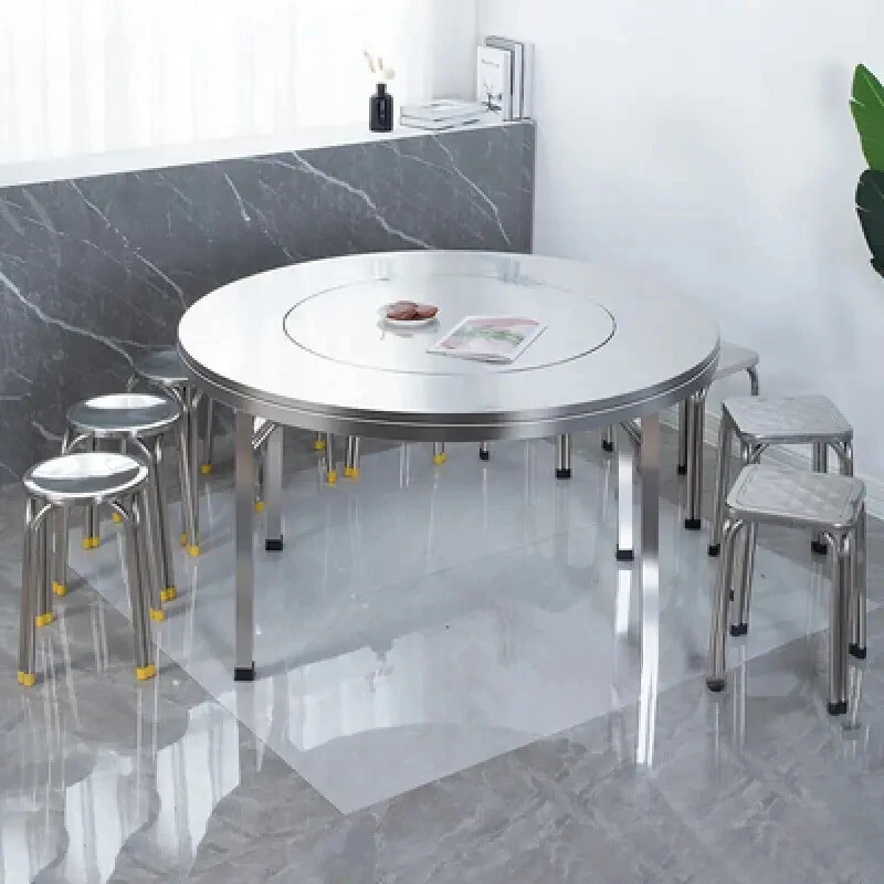 304加厚不锈钢内置转盘折叠桌大圆桌圆形带转盘家用酒席饭店餐桌