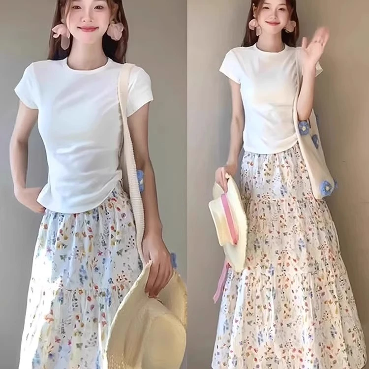 莫奈花园碎花裙～韩系温柔风A版高腰显瘦半身裙休闲连衣裙