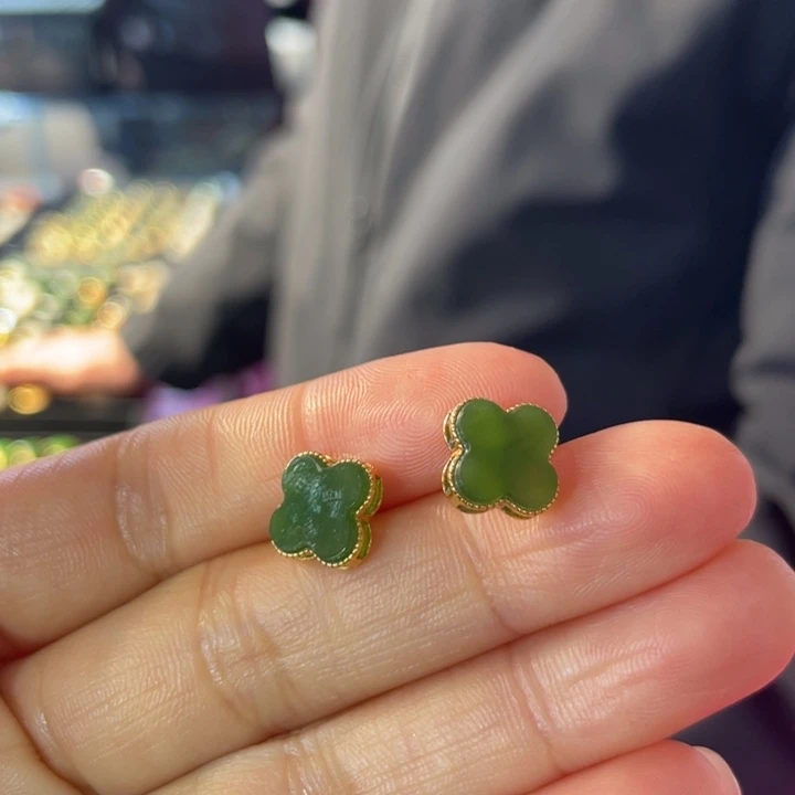 和田玉银S925镶嵌耳饰