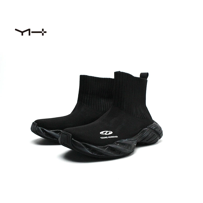 25331透气中筒4cm鞋跟高度防滑弹力靴秋季黑色沙丘废土风袜子鞋