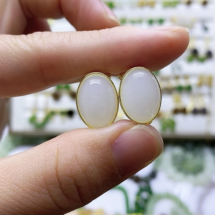 和田玉银S925镶嵌耳饰