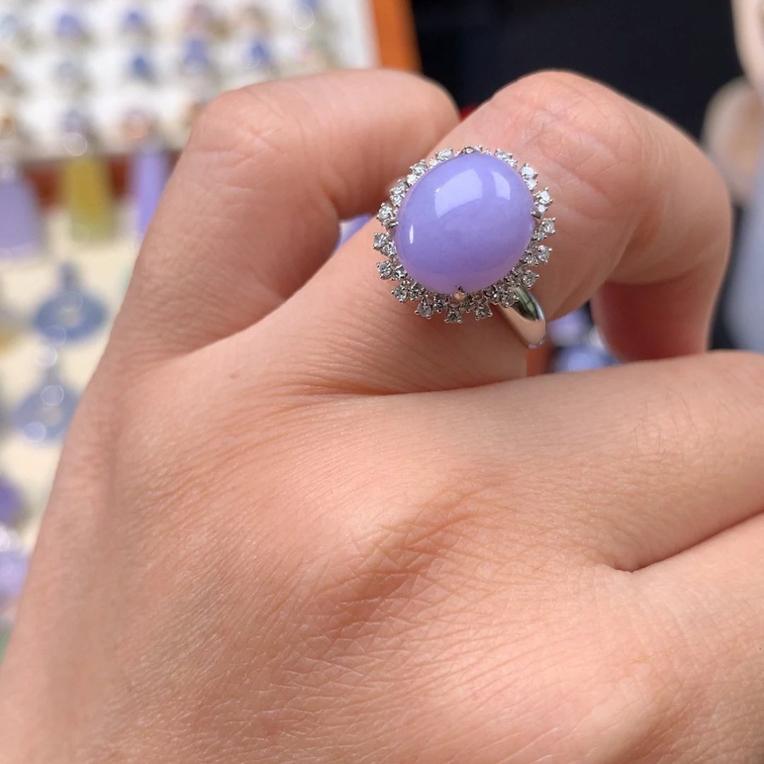 翡翠戒指18K金镶嵌紫罗兰蛋面戒指