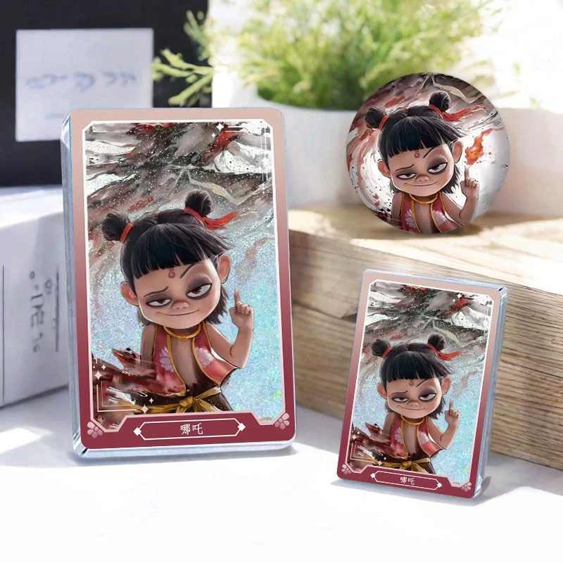 新款哪吒动漫酷炫流沙麻将咕卡吧唧徽章摆件立牌学生咕卡二次元