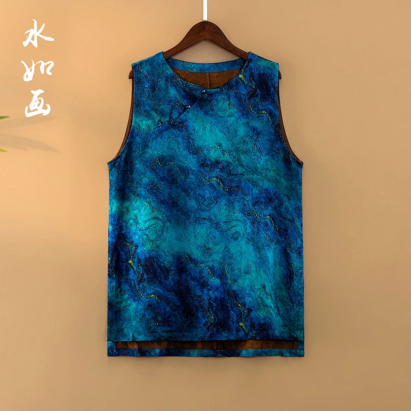 【星辰】夏季2025新款上衣小衫女新中式国风提花中长款人丝无袖衬衫