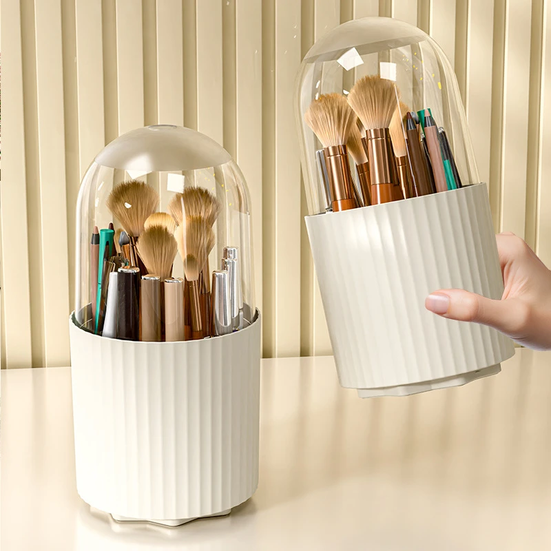 桌面旋转化妆盒防尘化妆刷收纳筒梳妆台笔筒口红眼影收纳盒ZZZ