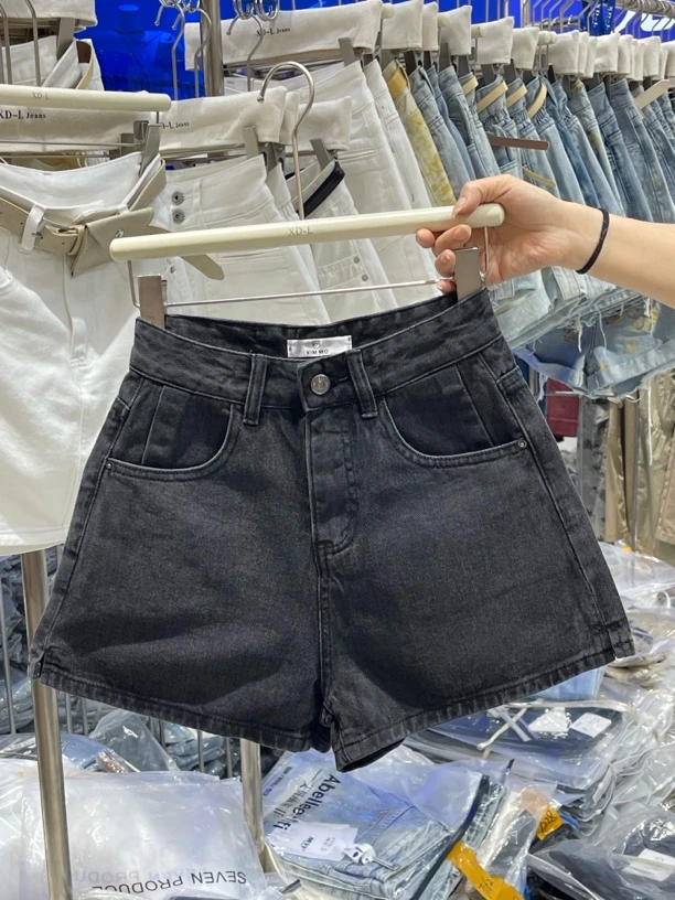 1158短裤高腰夏季黑灰色无弹牛仔短裤牛仔休闲