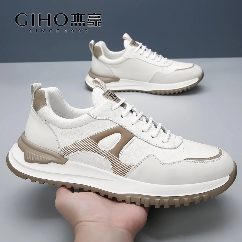 GIHO/杰豪男鞋夏季新款真皮透气软底休闲潮鞋时尚百搭男士阿甘鞋