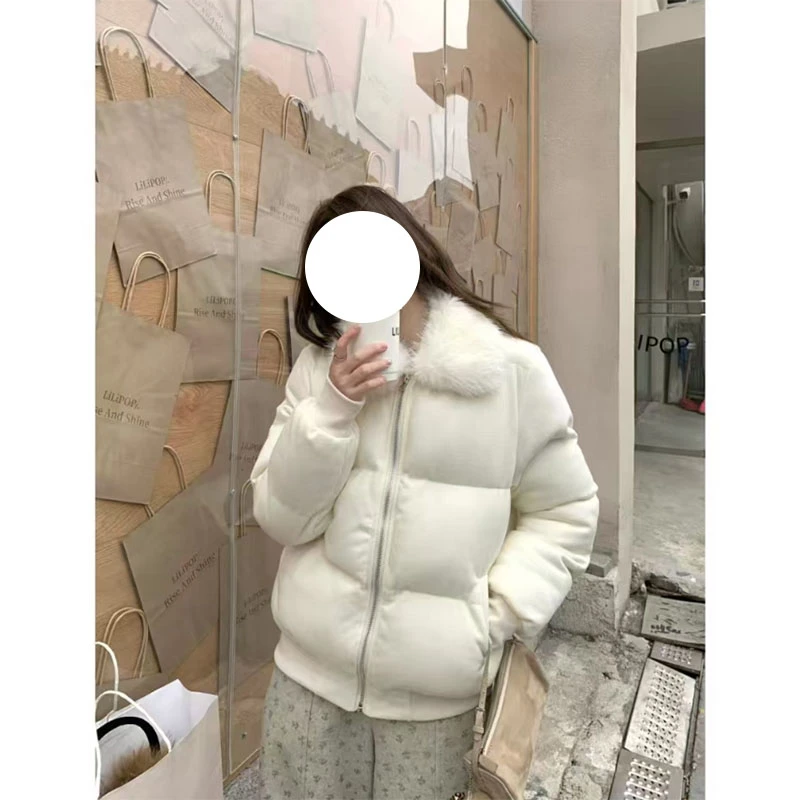 韩系时尚云朵泡芙毛领翻领棉服外套冬季大码胖MM加厚保暖棉衣棉袄