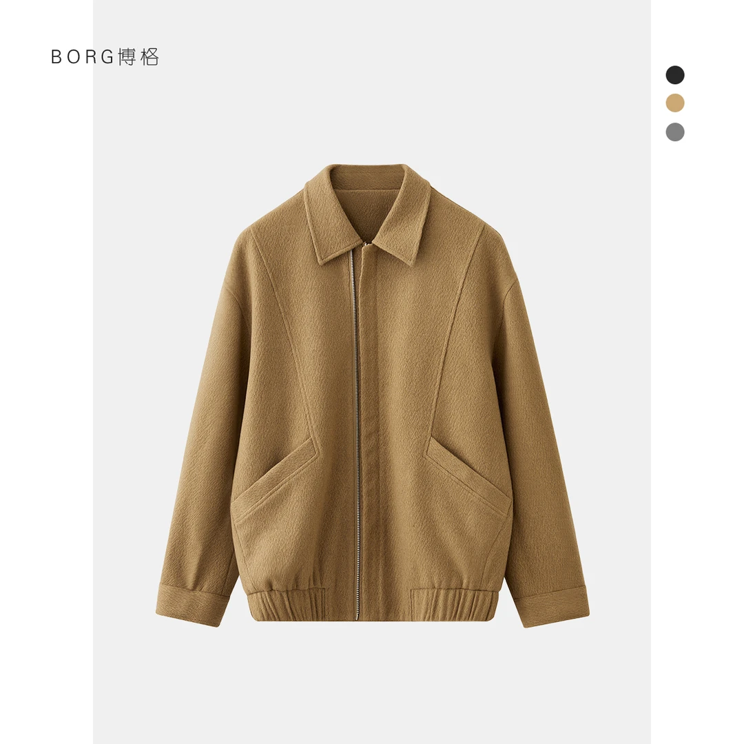春季翻领行政夹克男休闲百搭毛呢外套纯色短款男士痞帅感工装外套