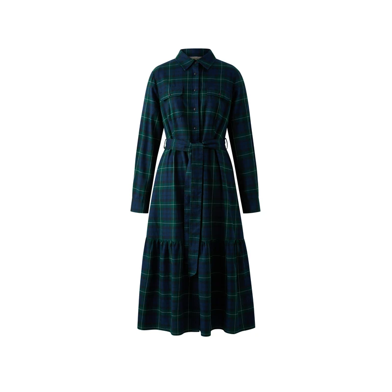 Eland衣恋连衣裙女英伦风收腰格纹长裙EEOWF49M03