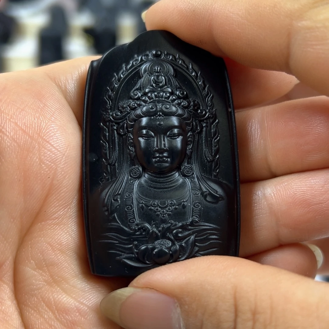 和田玉（墨玉）未镶嵌颈饰墨玉观音吊坠