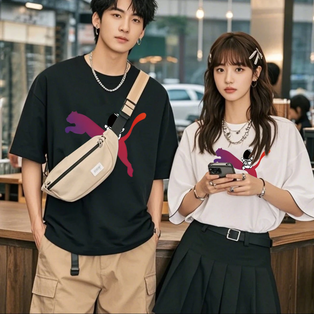 重磅新疆长绒棉夏季短袖男女休闲透气圆领印花纯棉T恤 LB